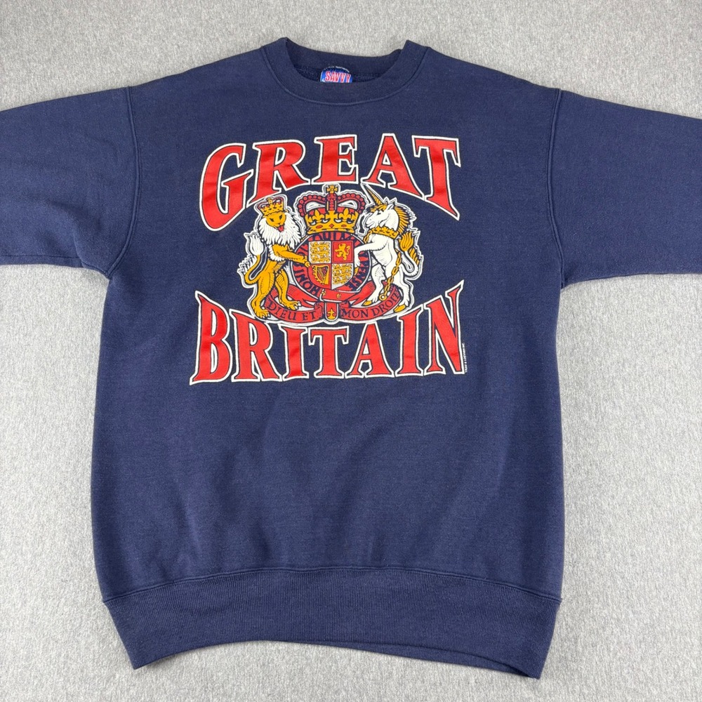 Vintage Savvy Heavyweight Crewneck Sweatshirt Mens XL Great Britain Royal‎ Coat